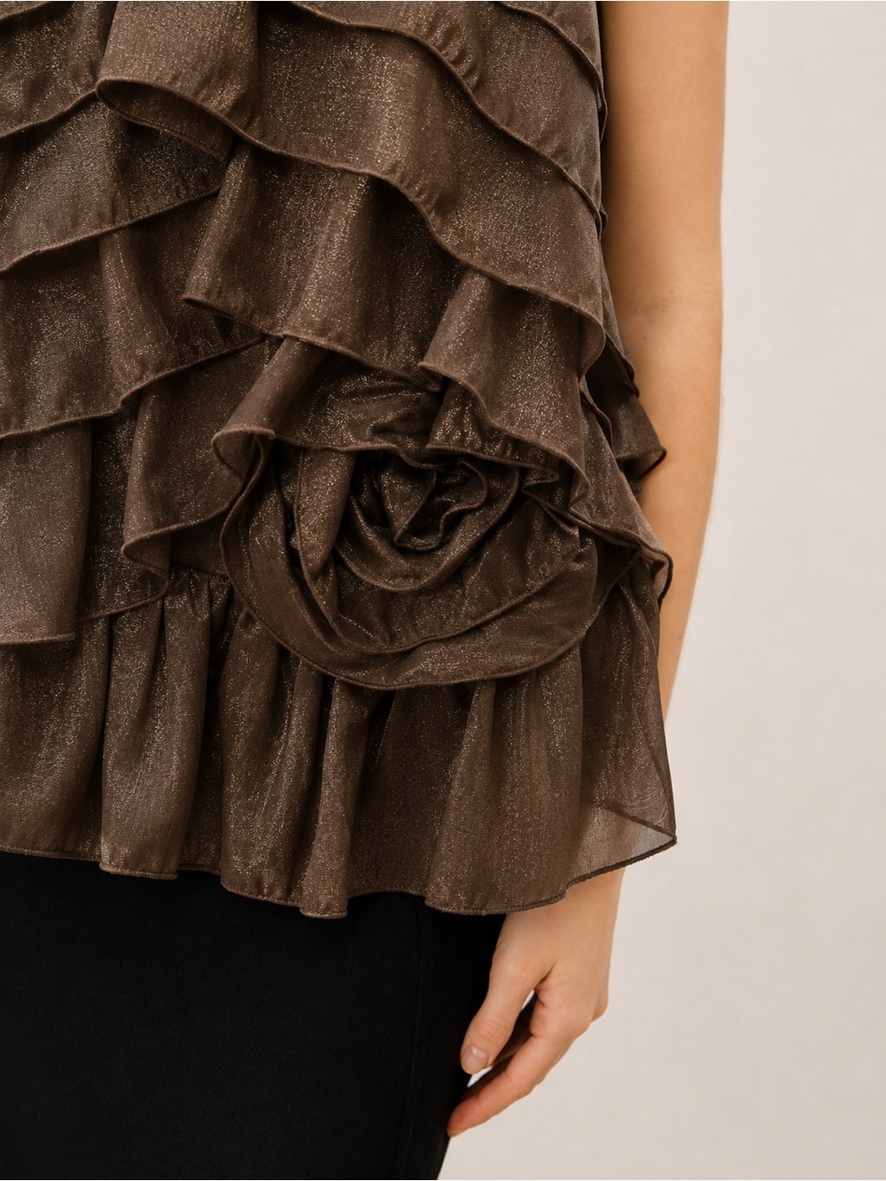 Commense Tiered Ruffle Chiffon Halter Top with 3D Flower - Picture 2 of 4